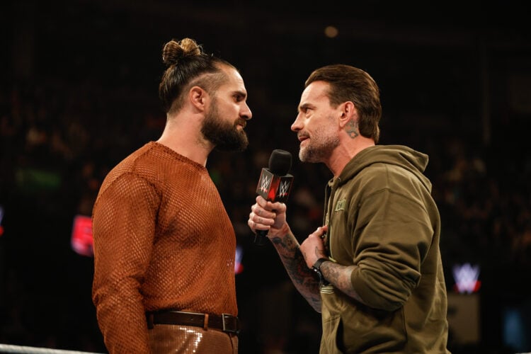 CM Punk and Seth Rollins sharing words on WWE Monday Night RAW