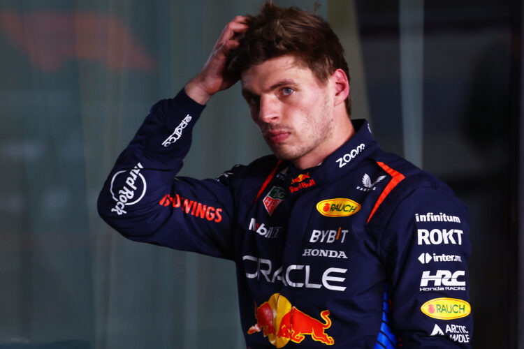 Max Verstappen of Oracle Red Bull Racing reacts in parc ferme
