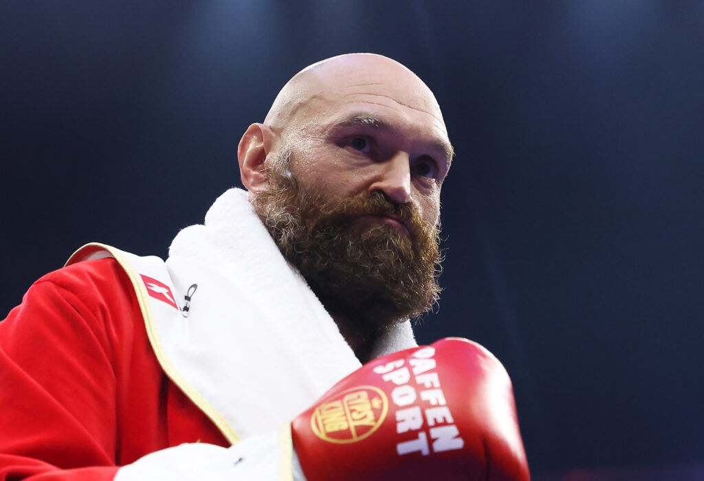 Tyson Fury looks on ahead of the Oleksandr Usyk Fight Night