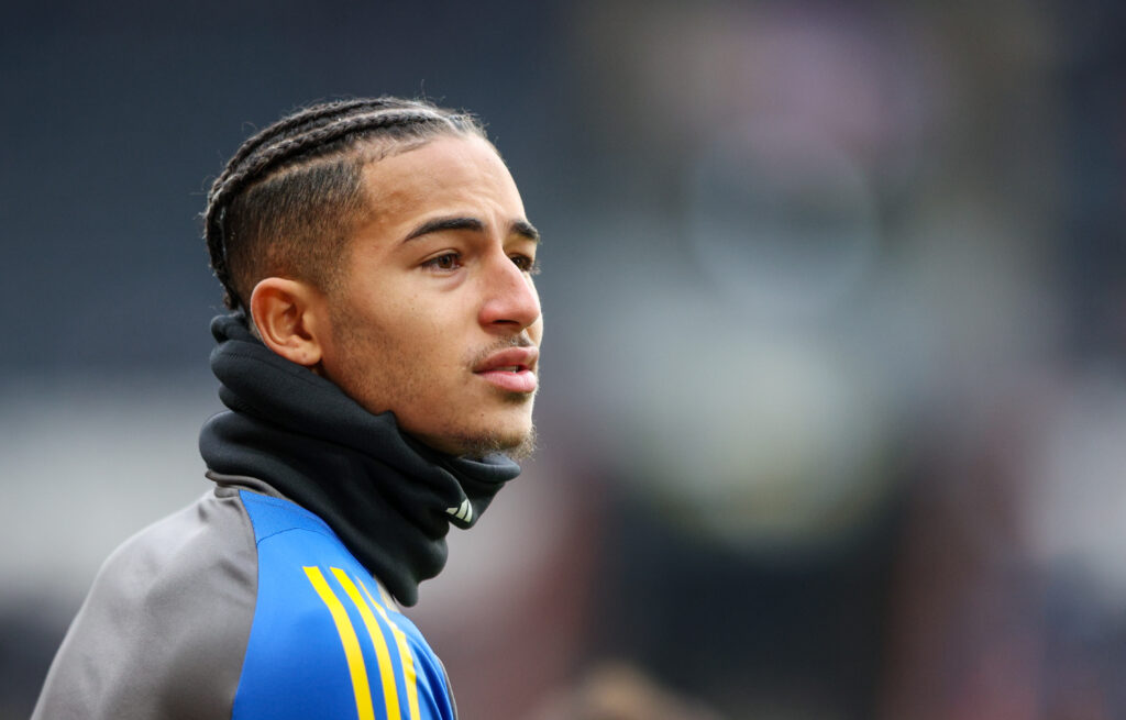 Mateo Joseph looks on during a Leeds United match