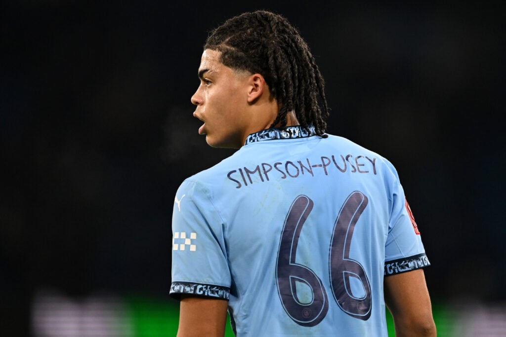 Jahmai Simpson-Pusey looks on during Manchester City v Salford City