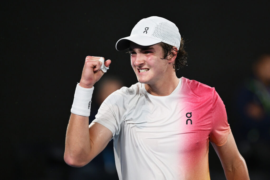 Joao Fonseca celebrating a point at the 2025 Australian Open