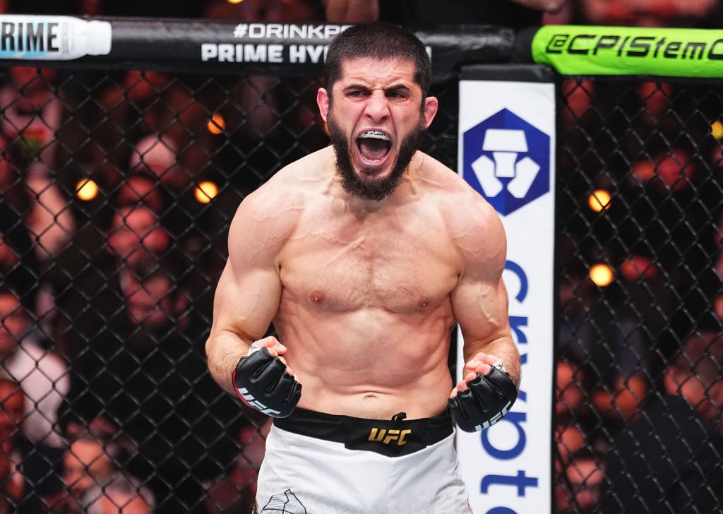 Islam Makhachev celebrates defeating Renato Moicano