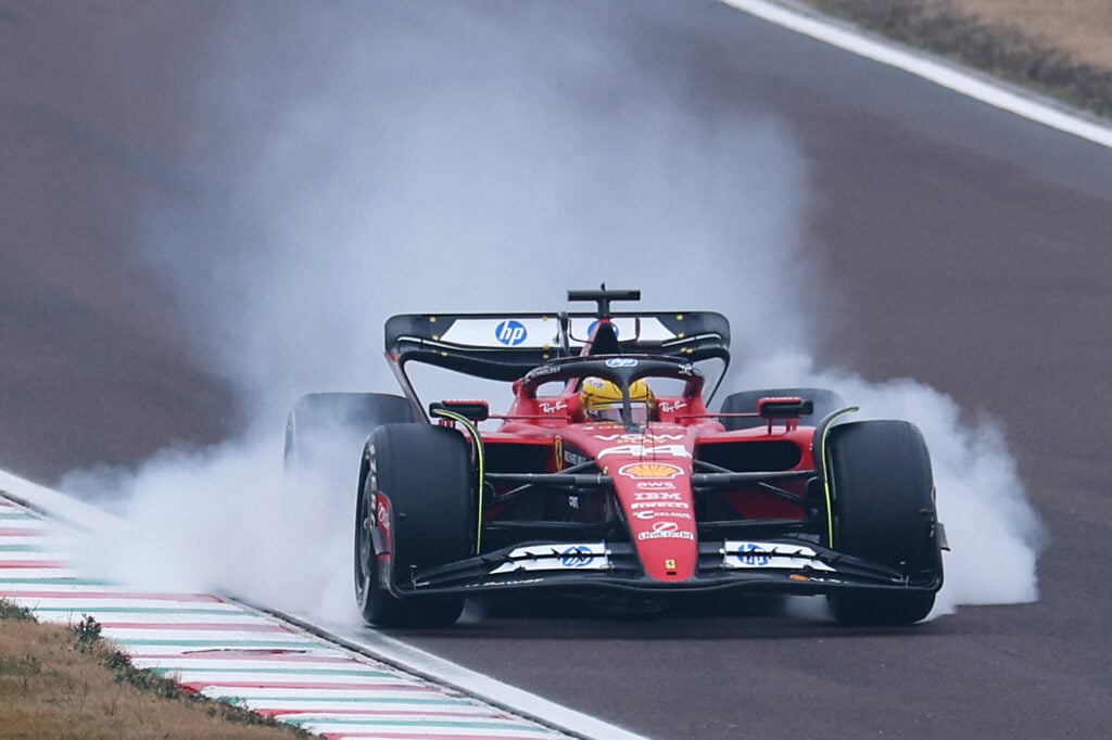 Lewis Hamilton locking up his Ferrari on track