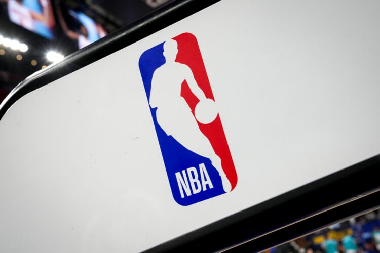 A close up photo of the NBA logo