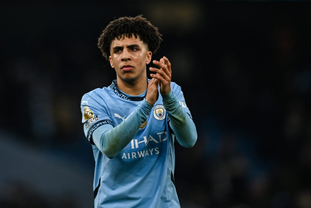 Rico Lewis of Manchester City claps the fans following their Premier League victory over Newcastle United.