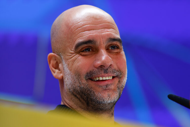 Pep Guardiola Press Conference For Manchester City - UEFA Champions League