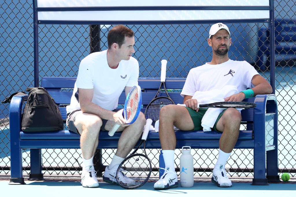 Andy Murray coaching Novak Djokovic at the Miami Open 2025