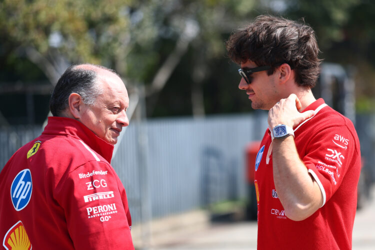 Fred Vasseur and Charles Leclerc speak before the F1 Grand Prix Of China