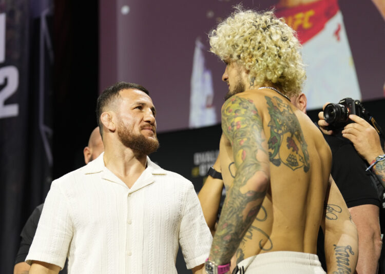 Merab Dvalishvili faces off with Sean O'Malley at the UFC 316 press conference