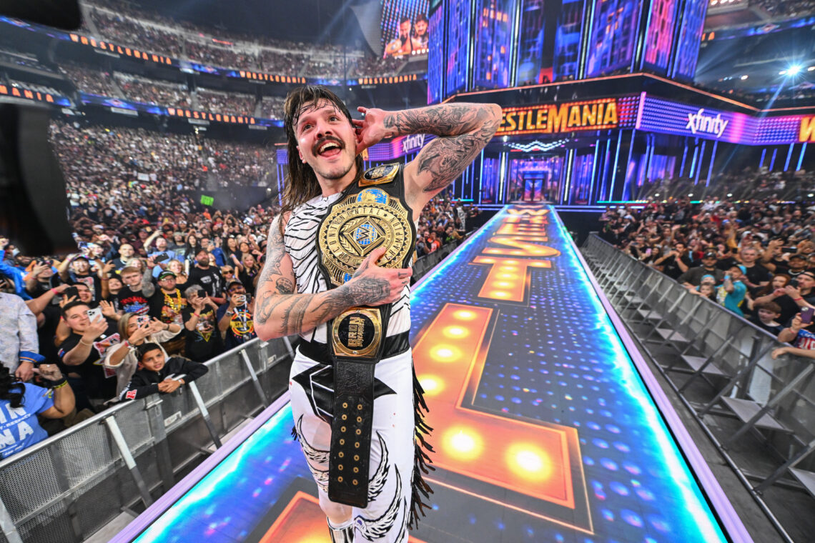 Dominik Mysterio celebrates his win during WrestleMania 41