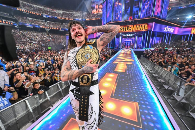 Dominik Mysterio celebrates his win during WrestleMania 41
