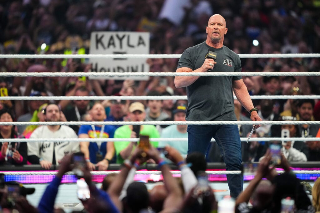 'Stone Cold' Steve Austin announcing the attendance at WWE's WrestleMania 41