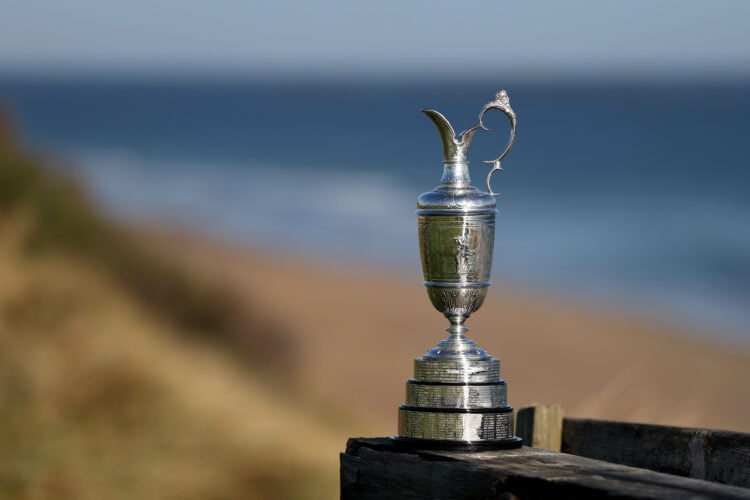 The Claret Jug at Royal Portrush before the 2025 Open Championship