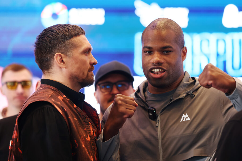 Daniel Dubois poses during Oleksandr Usyk rematch face off