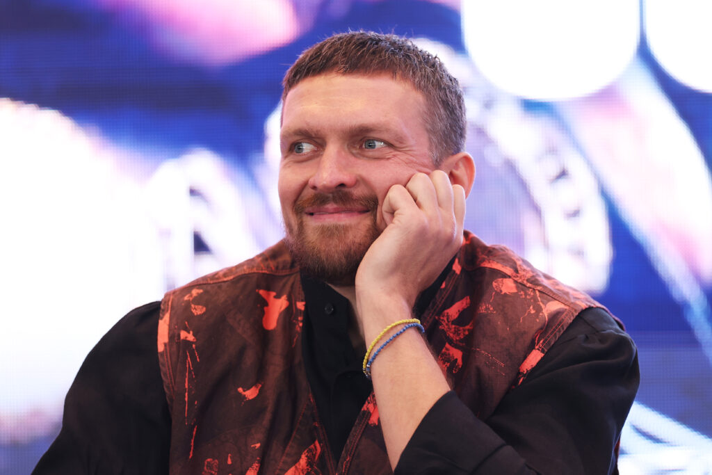 Oleksandr Usyk looks on during a press conference