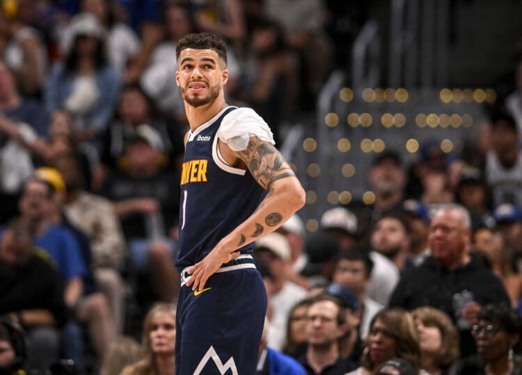 Michael Porter Jr. (1) of the Denver Nuggets reacts to a call against the Oklahoma City Thunder