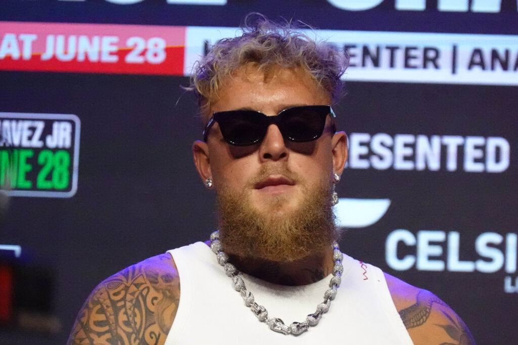 Jake Paul during a boxing news conference at the Avalon Hollywood Theatre