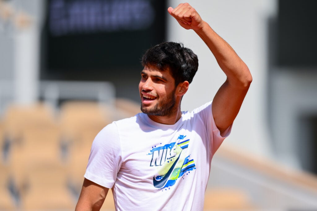 Carlos Alcaraz practicing ahead of the 2025 Roland Garros