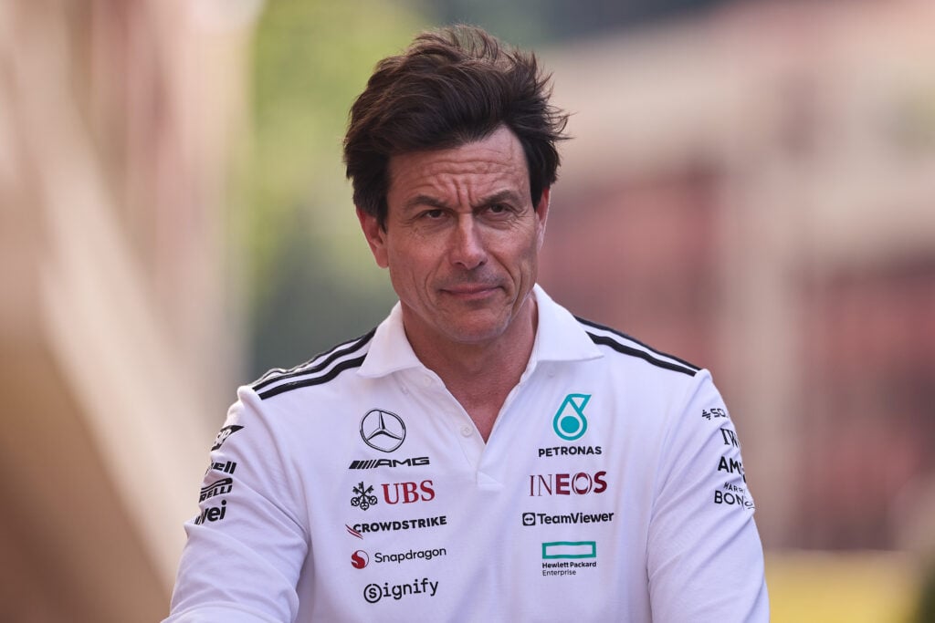 Toto Wolff looks on during the F1 Grand Prix of Monaco
