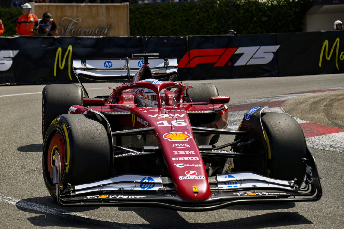 Charles Leclerc driving his Ferrari during the 2025 Monaco Grand Prix.
