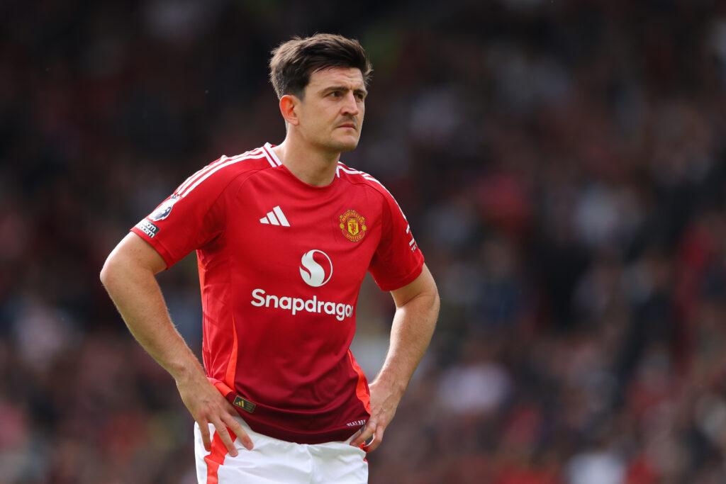 Harry Maguire in action for Manchester United in the Premier League.