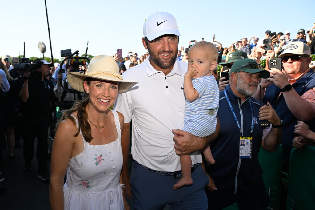 Scottie Scheffler celebrates with family after winning the 2025 Memorial Tournament