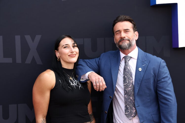 CM Punk and Rhea Ripley on the red carpet at Netflix Tudum 2025