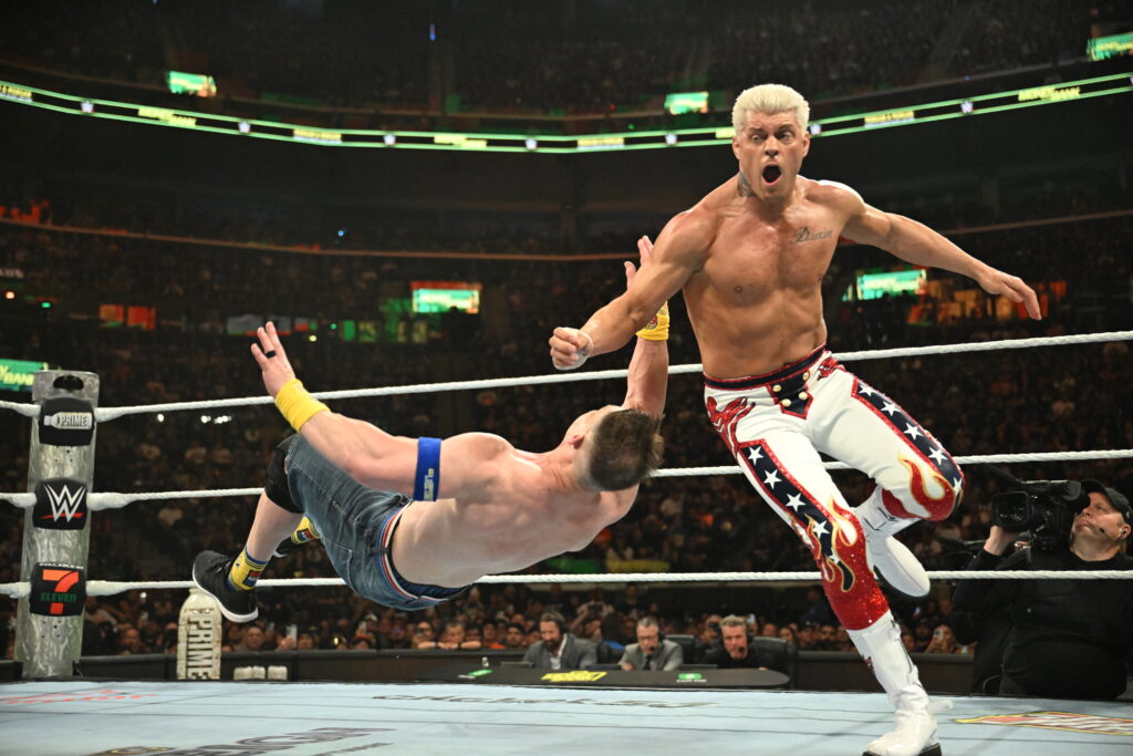 Cody Rhodes knocking John Cena down at WWE Money In The Bank