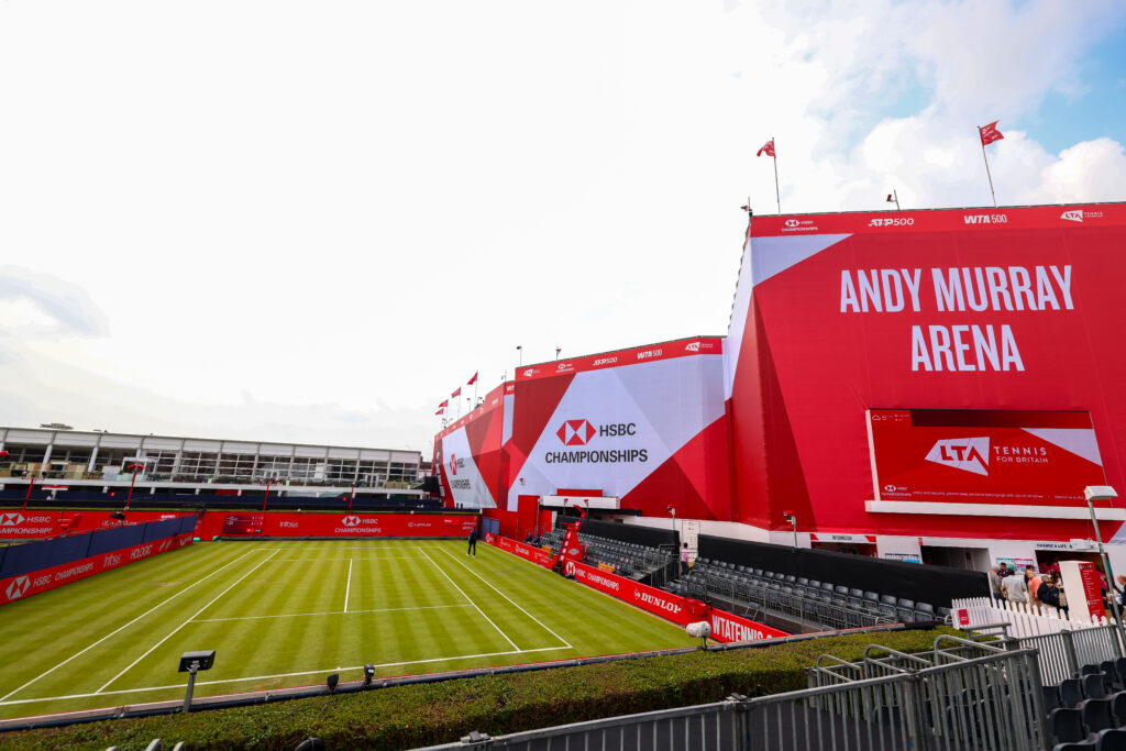 Detail view of the signage of the Sir Andy Murray Arena at The Queen's Club
