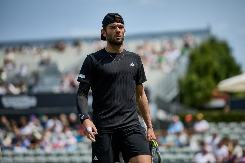 Jacob Fearnley playing at the Boss Open in Stuttgart