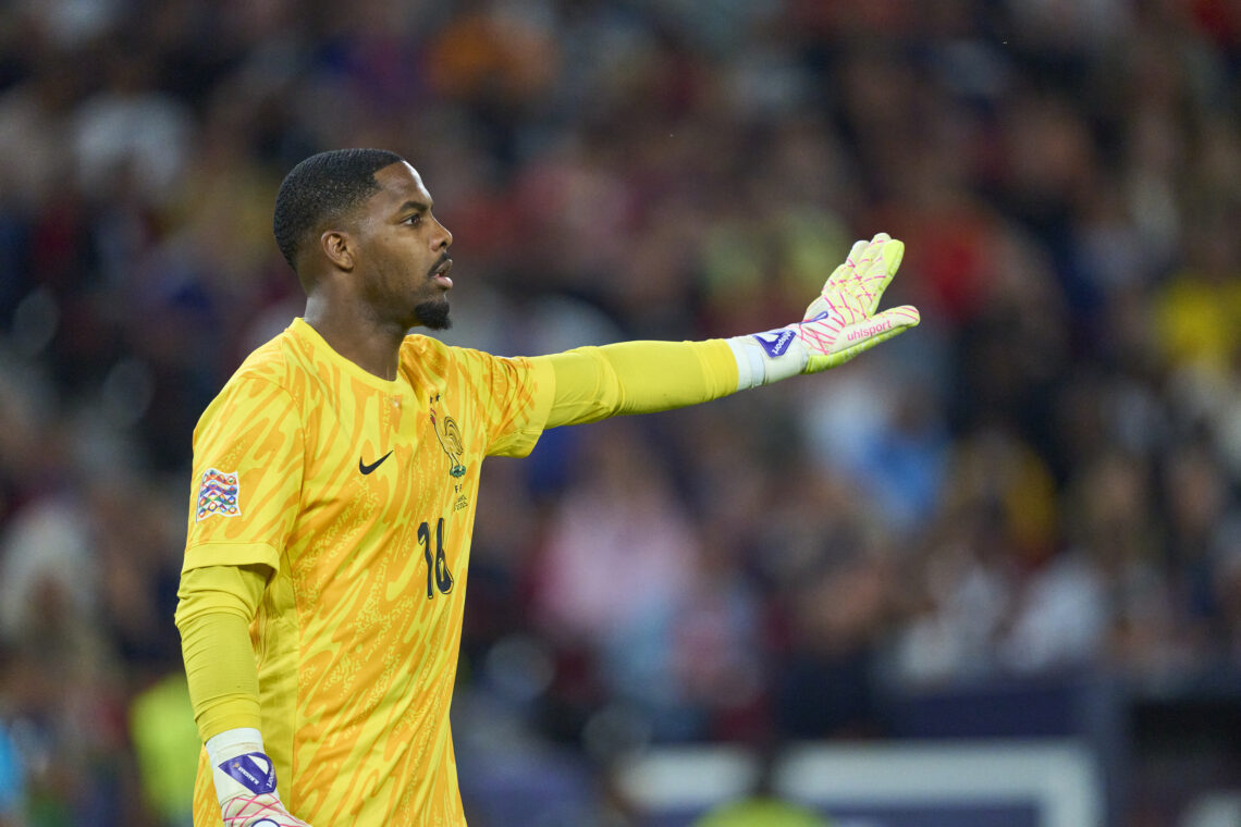 Mike Maignan #16 of France goalkeeper gestures during the UEFA Nations League 2025