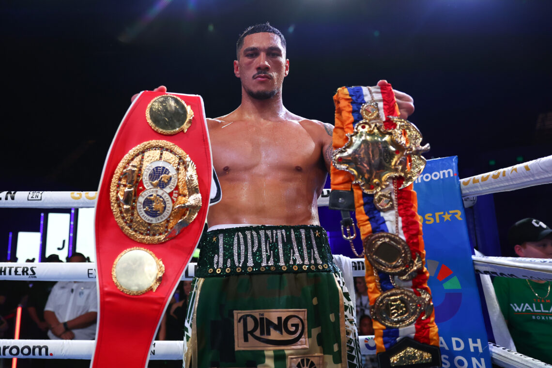 Jai Opetaia celebrates defeating Claudio Squeo