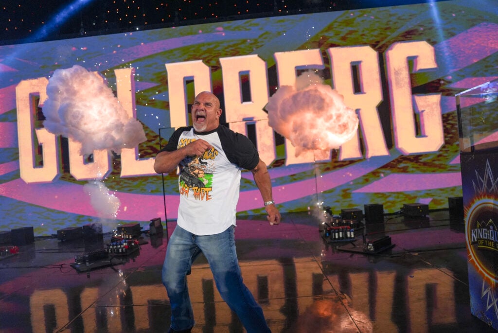 Goldberg making his entrance on WWE's Monday Night RAW to announce his retirement match