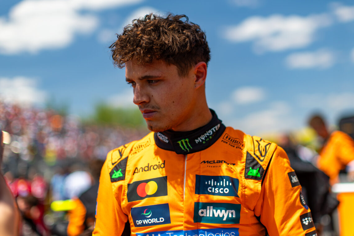 Lando Norris of Great Britain and McLaren on track during the grid walk