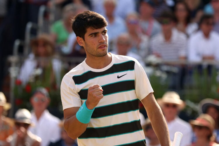 Carlos Alcaraz celebrates a point at Queen's Club