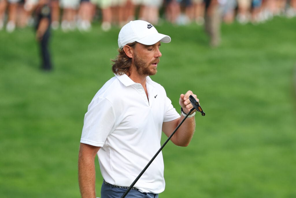 Tommy Fleetwood reacts to losing the Travelers Championship