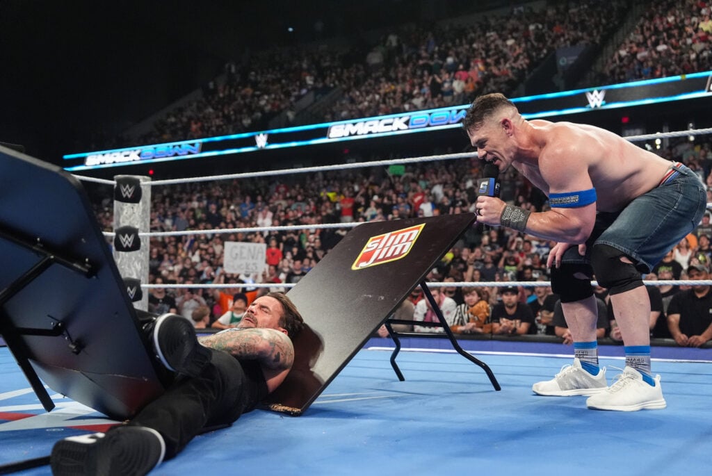 John Cena cutting his 'pipe bomb' promo on CM Punk on WWE SmackDown