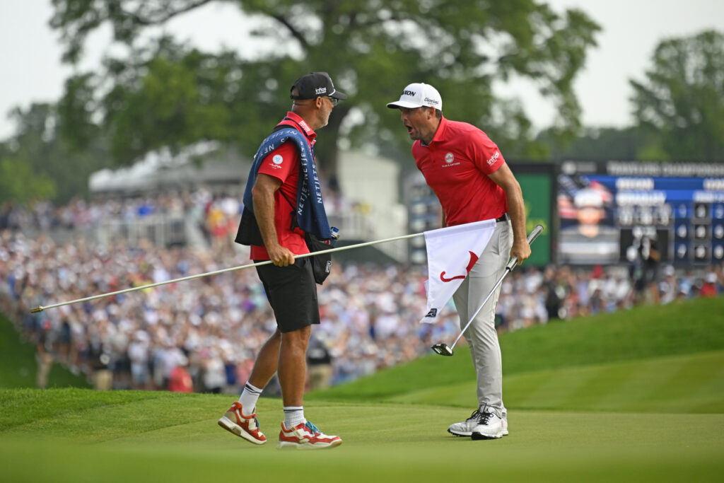 Keegan Bradley reacts to winning the Travelers Championship