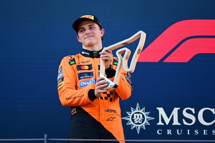 Oscar Piastri of the McLaren F1 Team celebrates after the race in Austria.