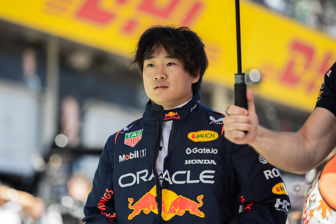 Red Bull's Yuki Tsunoda stands on the grid before the Austrian Grand Prix.