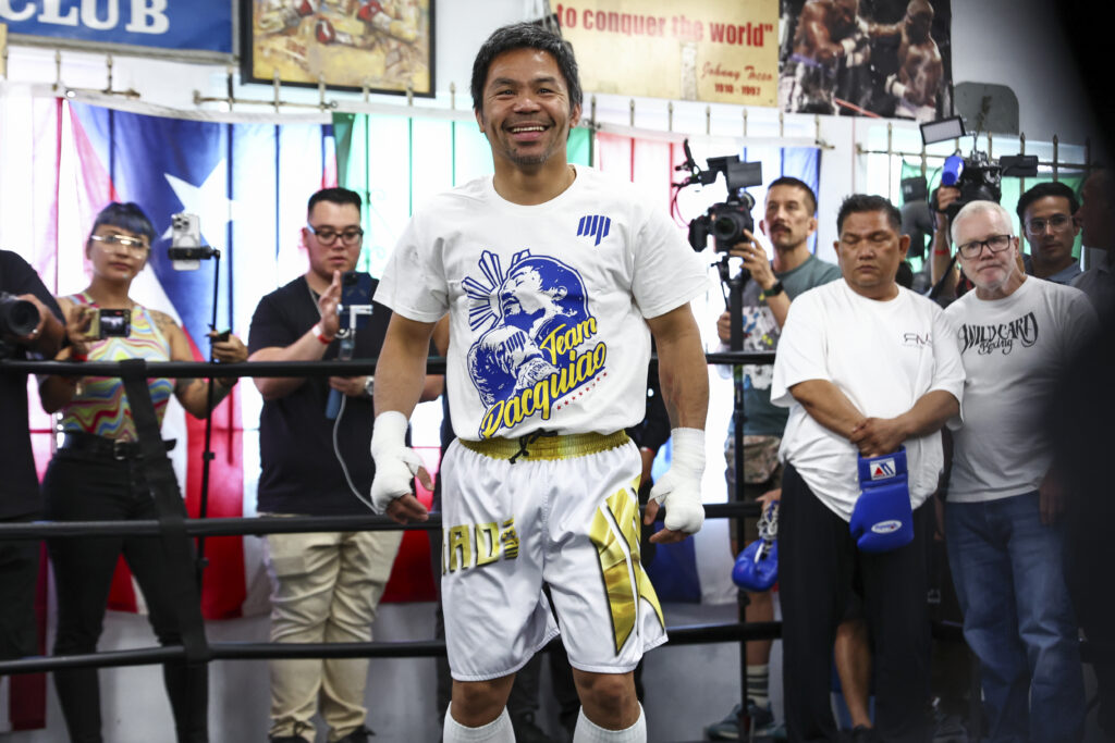 Manny Pacquiao warms up before training at Wild Card Boxing Club