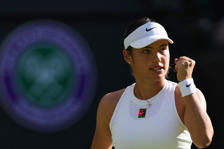 Emma Raducanu during her Wimbledon 2025 first-round match with Mimi Xu