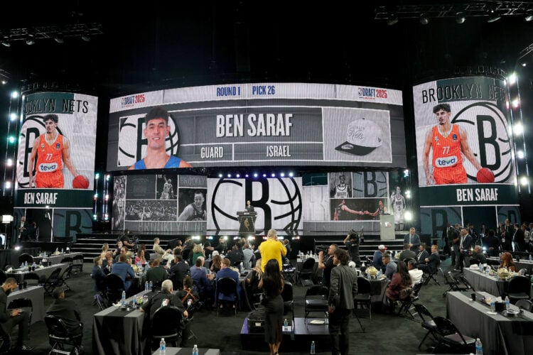 Ben Saraf is drafted twenty-sixth overall by the Brooklyn Nets during the first round of the 2025 NBA Draft