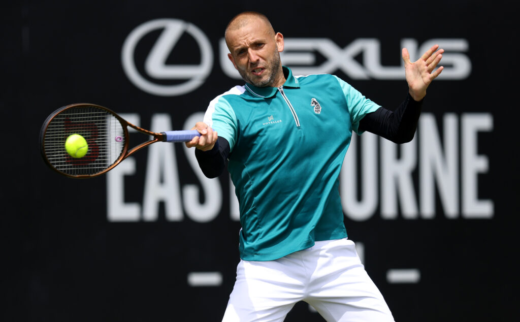 Dan Evans playing the Eastbourne Open in 2025