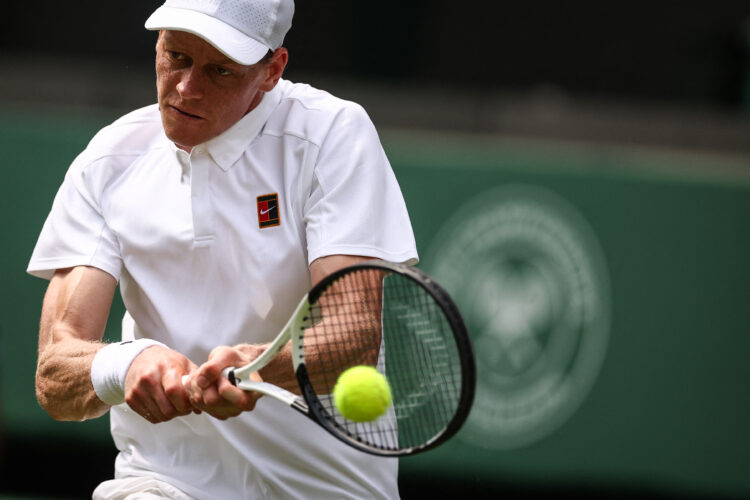 Jannik Sinner playing Luca Nardi at Wimbledon 2025