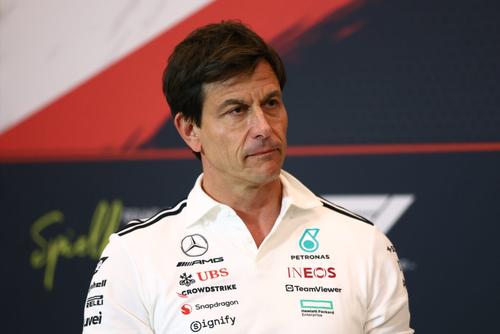 Toto Wolff looks on before the F1 Grand Prix of Belgium