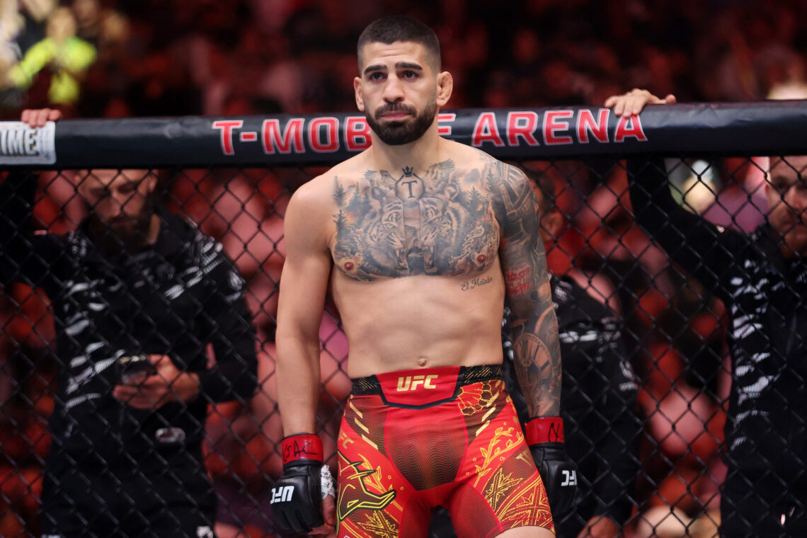 Ilia Topuria in the Octagon before his lightweight title fight with Charles Oliveira at UFC 317