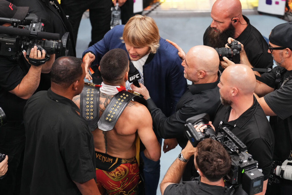 Ilia Topuria of Spain faces off against Paddy Pimblett