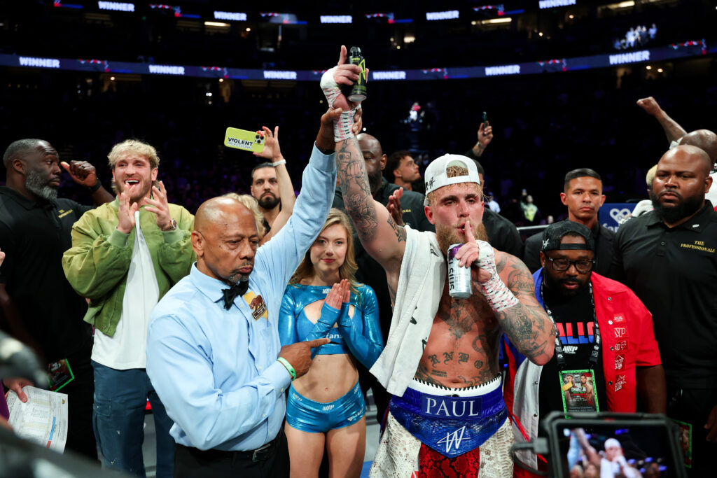 Jake Paul celebrates his victory against Julio Cesar Chavez Jr by unanimous decision